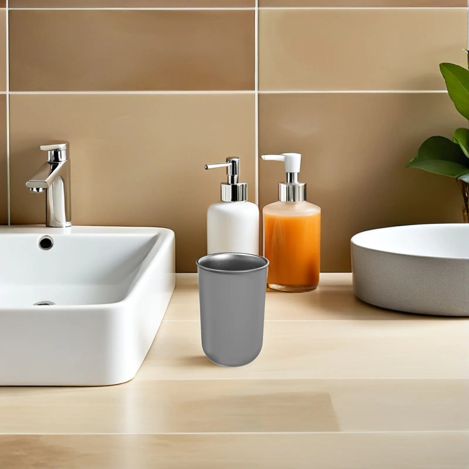 Bicchiere Portaspazzolino in Acciaio Inox 300-400ml, Tazza da Bagno per Spazzolino, Bicchiere per Collutorio Riutilizzabile, Design Moderno e Minimalista
