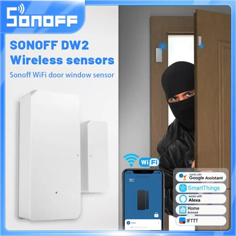 SONOFF DW2 WiFi Sensore wireless per porte/finestre App rilevatore di apertura/chiusura Allarme in tempo reale Funziona con Alexa Google Home Assistant Pomodoro
