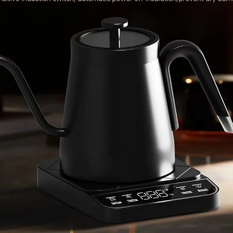 27 ounces stainless steel swan neck electric kettle with digital display One Touch 92 °C Transparent cover set with automatic shutdown