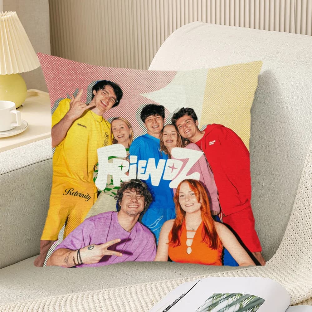 1 copertina per cuscino con stampa di foto di gruppo di amici, custodia per cuscino in poliestere a doppia faccia 2D, cuscino decorativo colorato per gruppo di amici, Gi