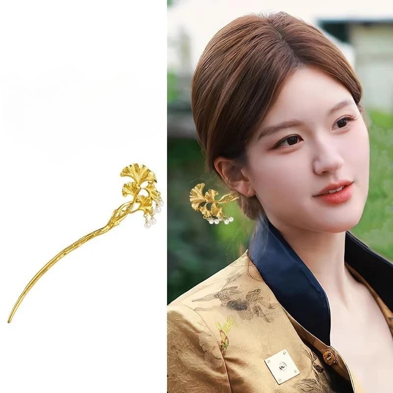 1PC Elegant Golden Ginkgo Leaf Hair Stick New Chinese Ancient Hairpin Women High Grade Daily Updo Hanfu Hair Accessory