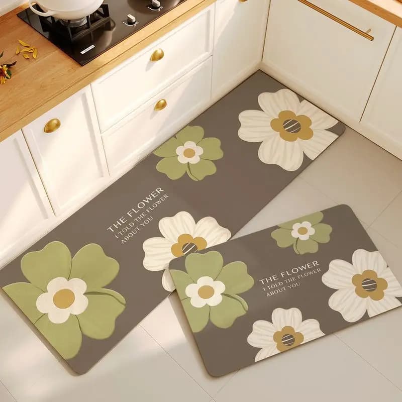 Nuovo Tappetino da Cucina Floreale Antiscivolo, Resistente all'Olio, Lavabile, Durevole, in Terra Diatomacea Super Assorbente