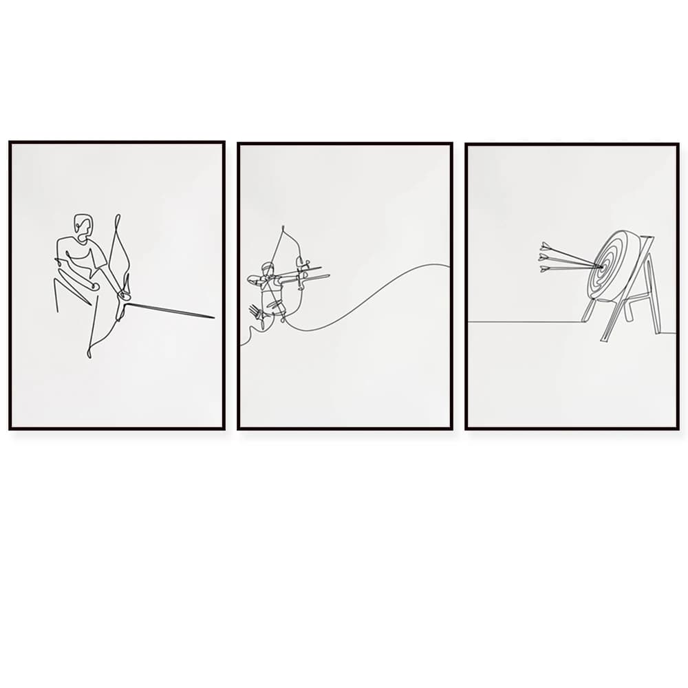 Arte minimalista della linea bersaglio per tiro con l'arco, arte per l'allenamento sportivo, linee semplici per tiro con l'arco bullseye, stampa su tela per poster dell'atleta uomo arciere