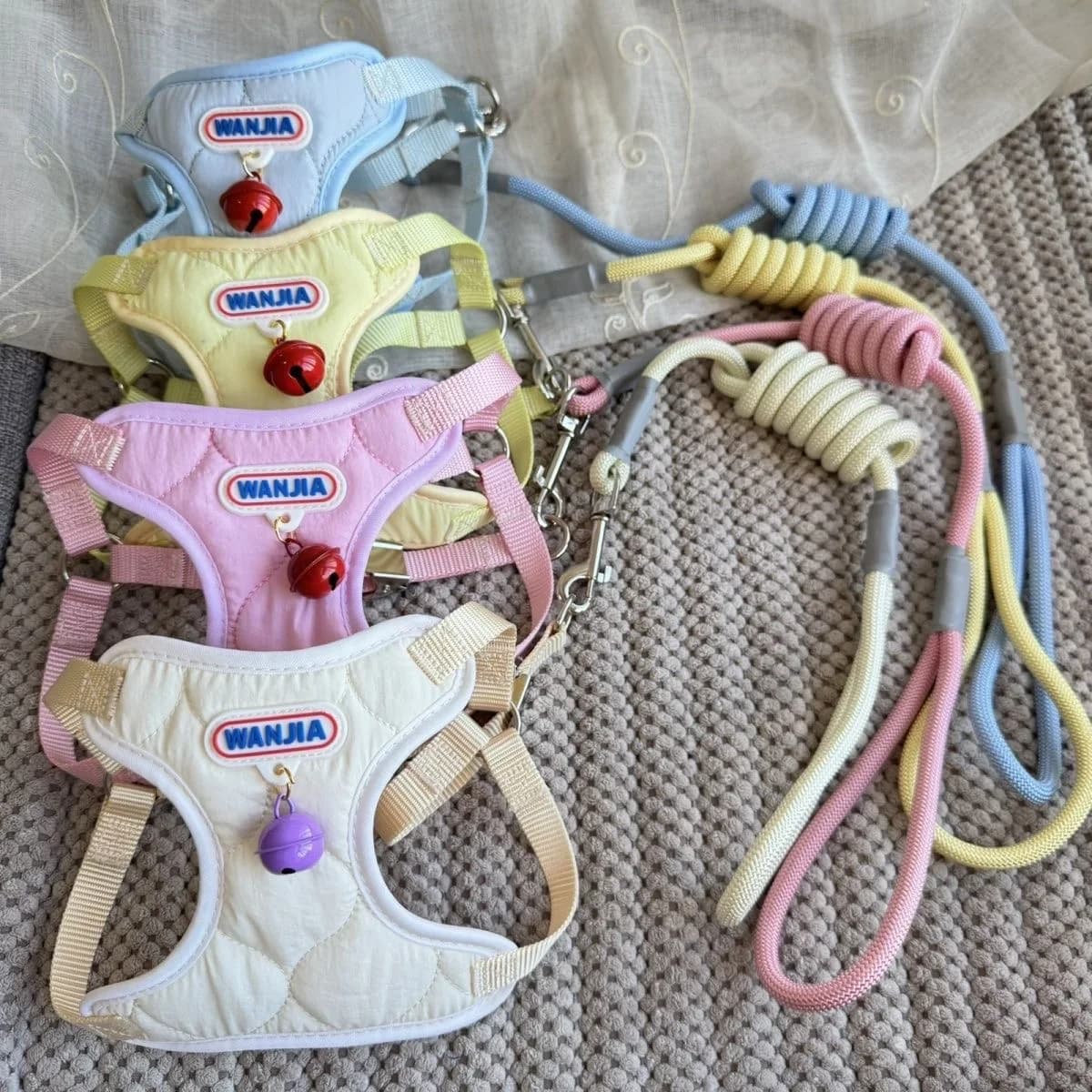 Cute Colorful Pet Vest Harness & Leash Set Soft Adjustable Breathable Chest Harness Anti‑Pull Walking Lead For Small Puppy Dogs