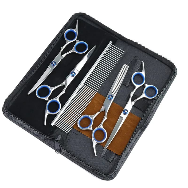 Set di forbici per animali domestici, set di strumenti per toelettatura animali domestici da 6 pezzi, pettine per animali domestici