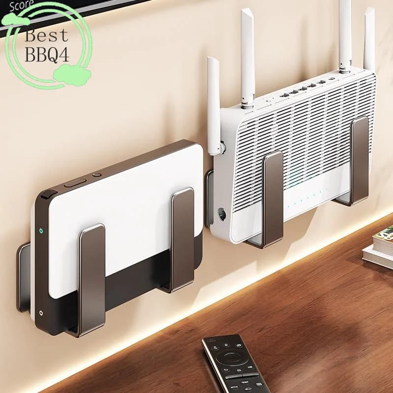 Supporto a Parete per Router e Multipresa (BBQ4) in Acciaio al Carbonio, Rack per Posizionamento Wi-Fi Salvaspazio, Staffa di Supporto a Parete Senza Foratura