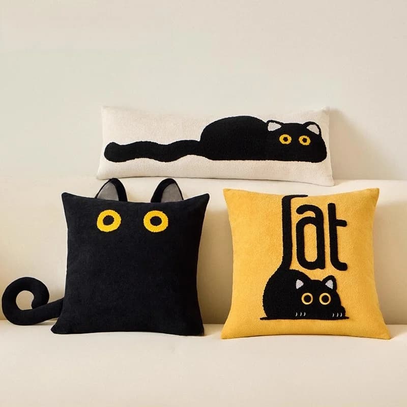 New Creative Cushion Fodera 2025, Nice Black Federa, Lovely Removable Doll and Washable, for Bedroom and Living Room