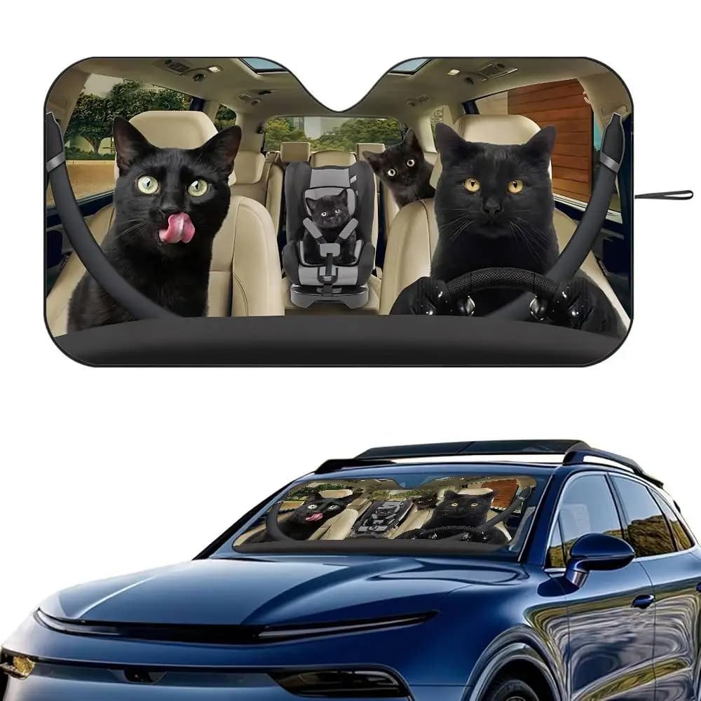 Divertente parasole per auto gatto nero parabrezza pieghevole parasole isolante a tre strati con ventosa blocchi raggi UV sole