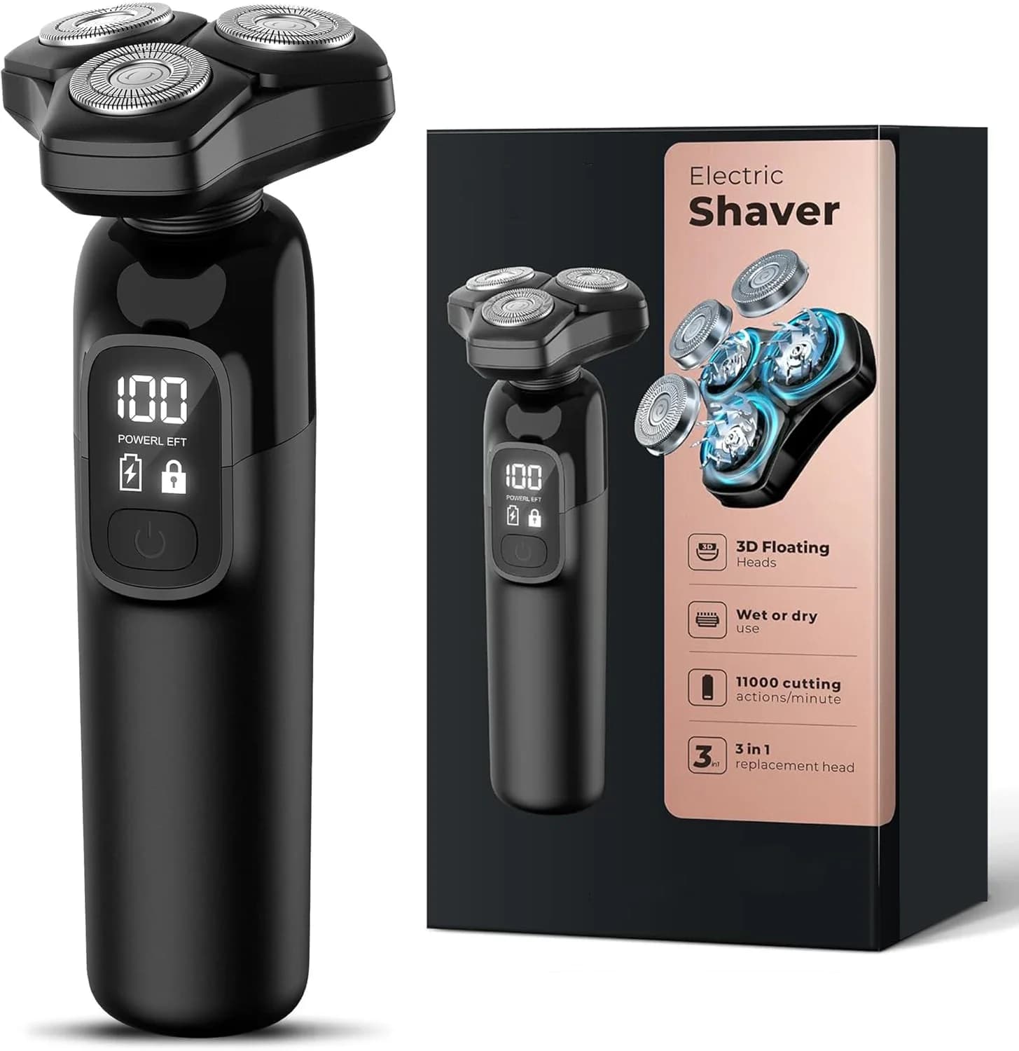 Men's Electric Razor Battery Razors 3 Blank Rotary Shaft Bag / Bearing Trimmer Travel Fast Recharge IPX7