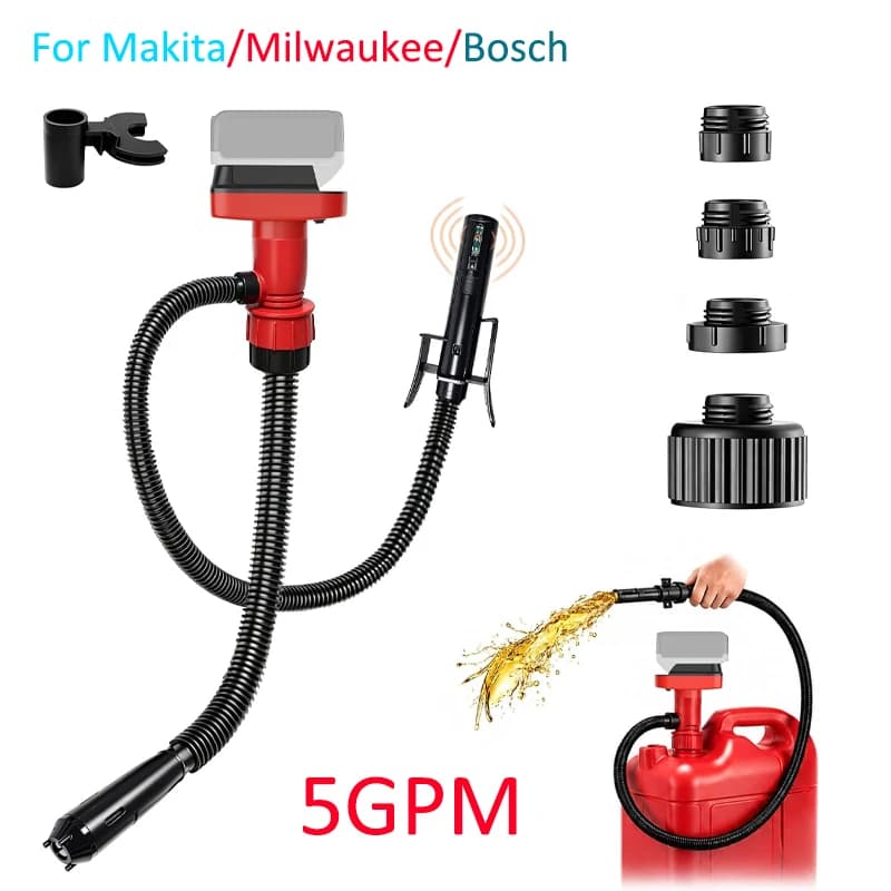 Electric Fuel Transfer Pump 5GPM Portable Gas Diesel Pump with 5 Snap Clips For Makita/Dewalt/Milwaukee/Bosch 18V 20V Battery
