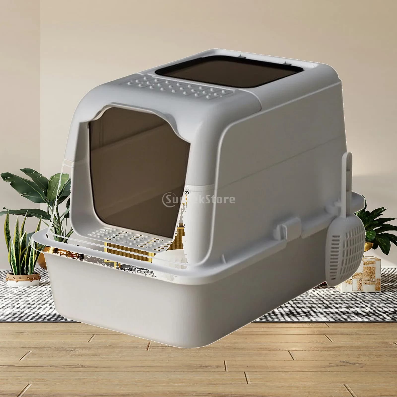Hooded Cat Litter Box Private Enclosed Litter Box with Scoop Pet Supply Odor Control Roomy for Cats, Home