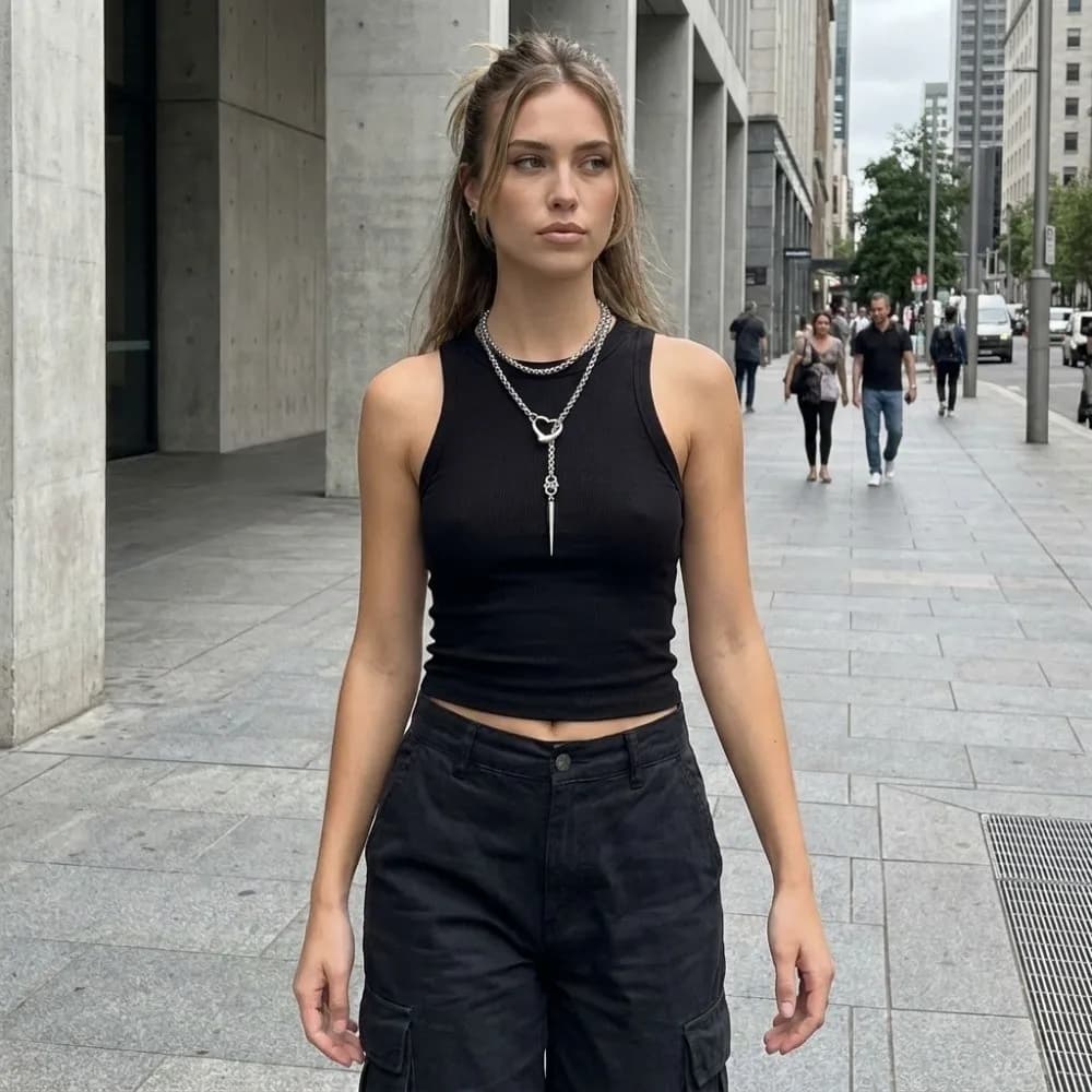 Alloy Heart Spike Pendant Necklace Heart-Shaped Lock Layered Chunky Chain Y‑Shaped Tassel Choker Pointed Cone Pendant Anti-Slip