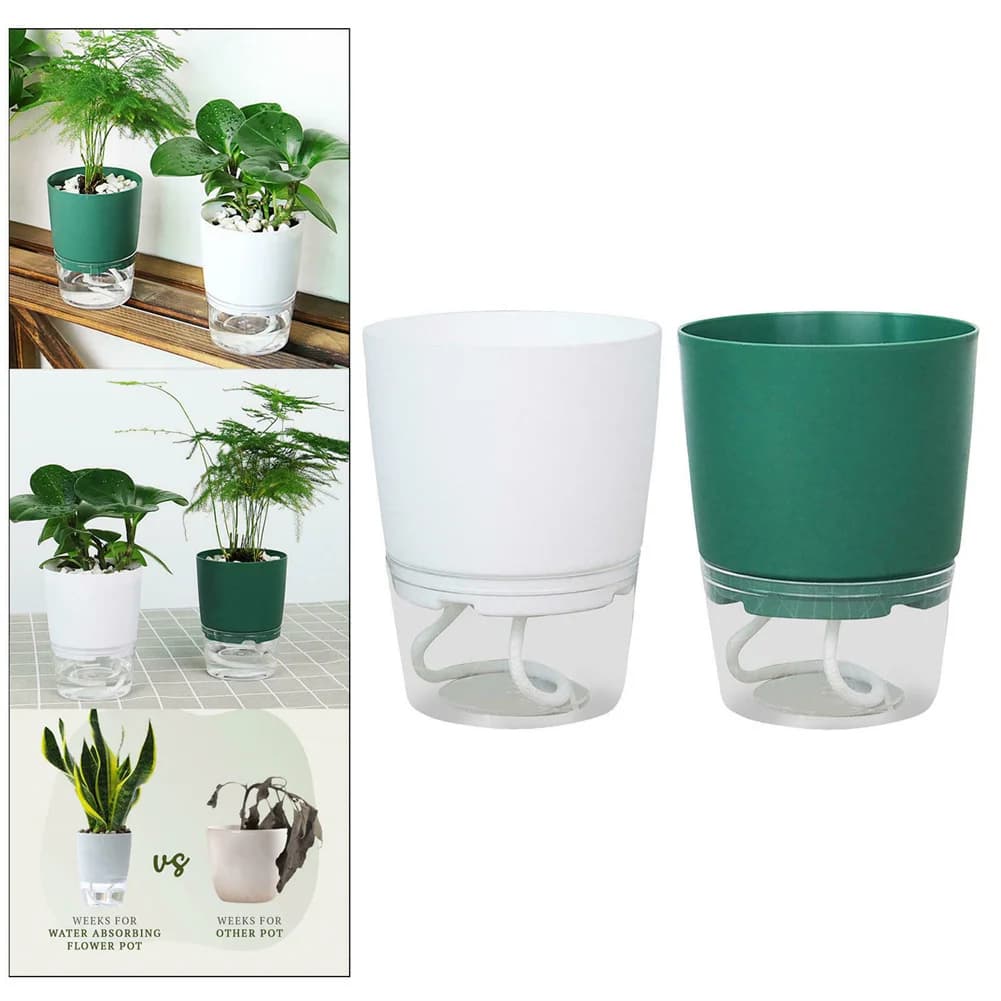 Vaso da fiori idroponico pigro Vaso da fiori automatico che assorbe l'acqua Vaso da fiori trasparente a doppio strato in resina plastica per ufficio con irrigazione automatica