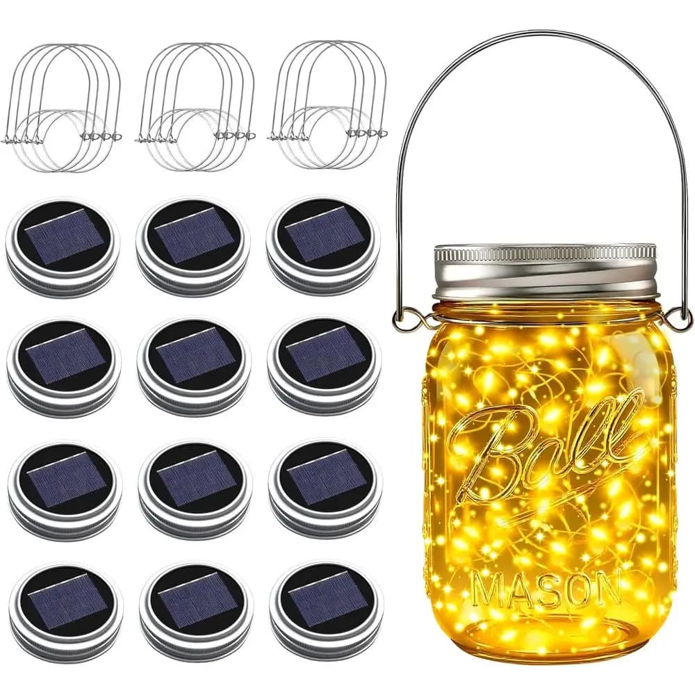 Confezione da 12 luci a stringa impermeabili da 30 LED per barattoli Mason, per decorazioni da esterno, patio, giardino, cortile, prato - Bianco caldo