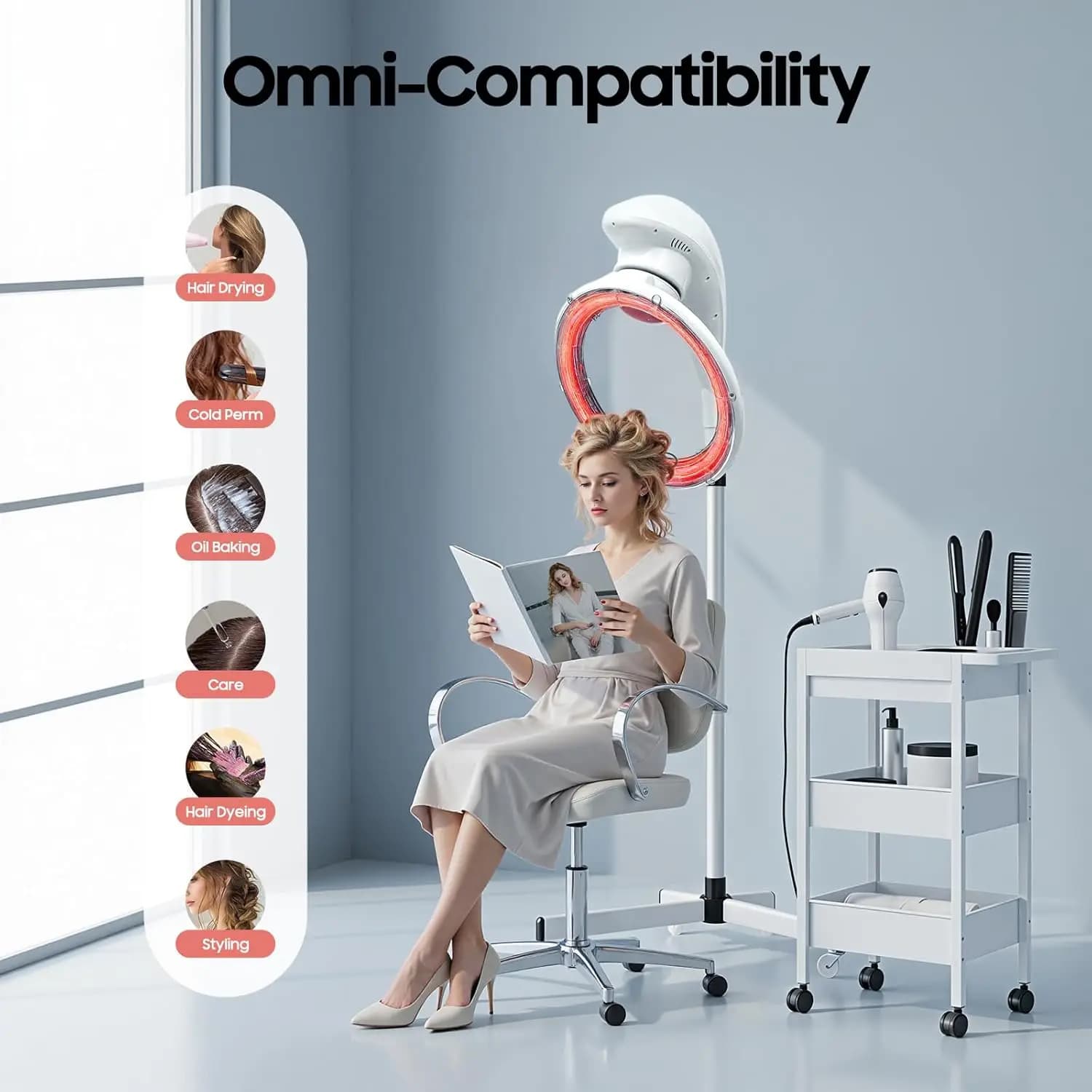 Table hair dryer, 360 ° Orbital Rotating Hair Processor, 950W 110V, Adjustable Multifunctional Machine for Drying and Permanent Salon