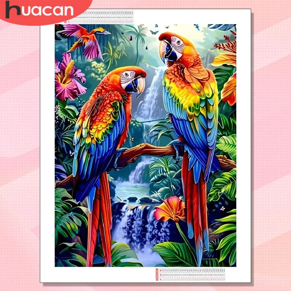 HUACAN Diamond Painting Nuovo Kit Mosaico con Strass, Tema Pappagallo Animale e Cascata, Regalo Unico, Opera d'Arte da Parete per Casa e Camera da Letto
