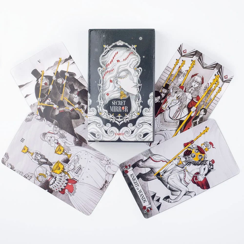 Carte dei Tarocchi Secret Mirror 10,3*6 cm, Tarocchi d'Arte Femminile con Ricco Simbolismo nel Regno Monocromatico: Nero, Bianco, Rosso, Oro