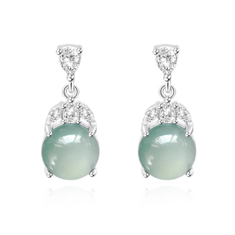 Platinum Elegant CZ Jade Earrings Polished Silver Light Green Jade Drop Earrings For Women ,Gifts