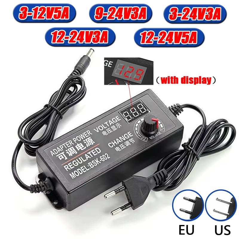 Adattatore di alimentazione regolabile CA 3-12V 3-24V 9-24V 12-24V 3A 5A Fonte CC a tensione variabile per strisce LED 2835 5050 5730