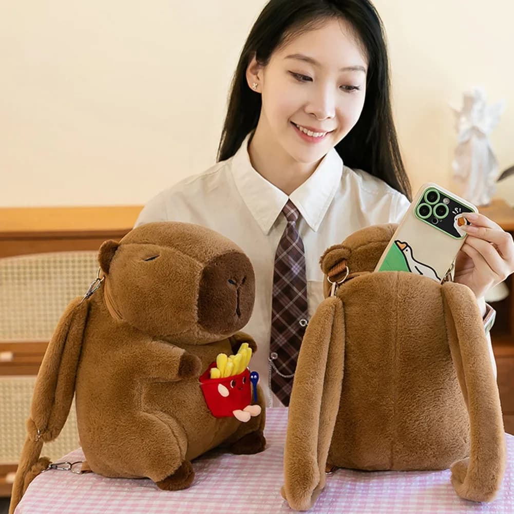 Zaino in peluche a forma di capibara, divertente borsa a tracolla a cartoni animati per bambini, zaino scolastico in morbida pelliccia per studenti