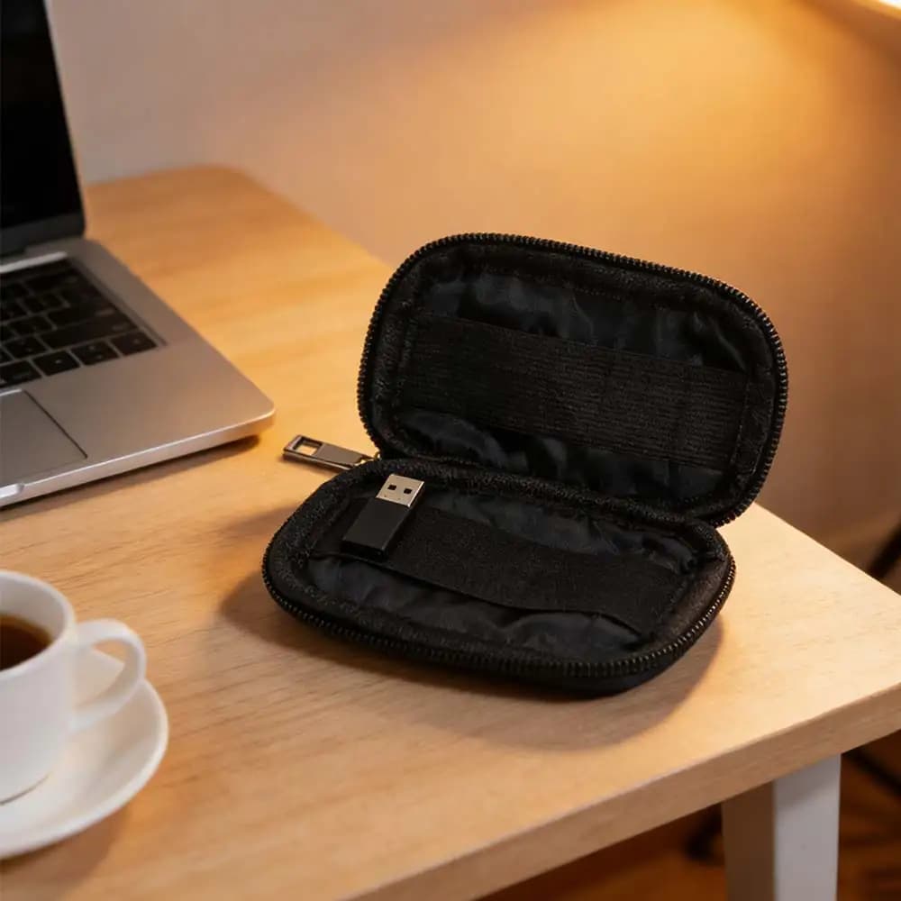 ‌ 10 Scomparti Elastici ‌ Organizzatore per chiavette USB, custodia antipolvere nera con cerniera, custodia protettiva compatta per chiavette USB