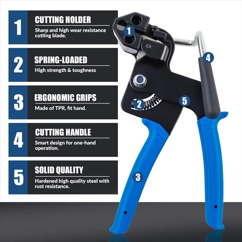 ABUG-Cutting And Bundling Manual Cable Tie Pliers Stainless Steel With 150 Ties Household Tool Kit