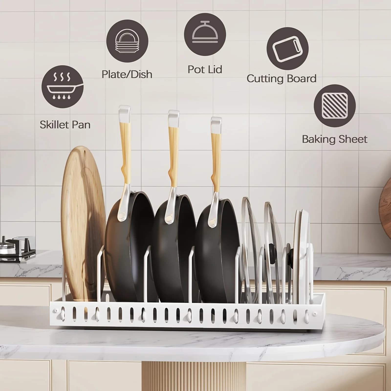 Pull-out Cookware Rack With Adjustable Dividers Under Cabinet Pot Lid Separate Holder Frying Pan Storage Kitchen Organizer