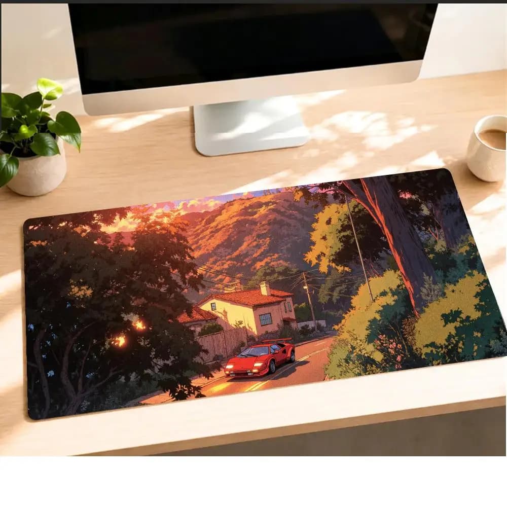 Sunset Hill Road Car Mousepad Pc Gaming Mouse Pads Laptop Desk Mats Office Decor Carpet Big Mousepepad Rug Keyboard Long Pad