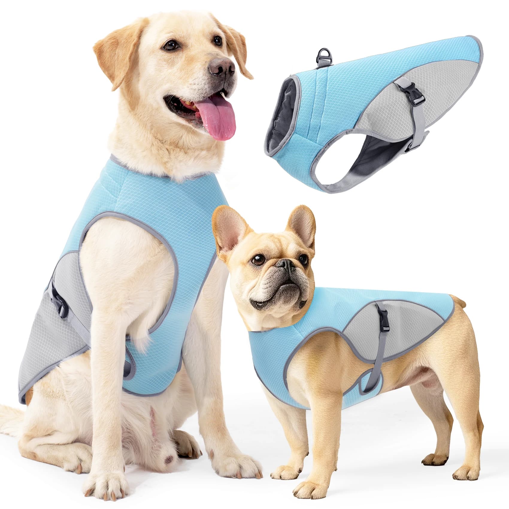 Dog Cooling Vest Summer Evaporative Cool Coat with D-ring Reflective Adjustable Harness for Small Medium Large Dogs French Bulld