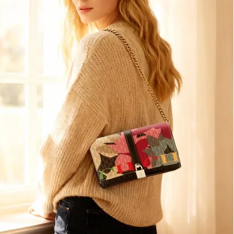 Chain Bag Floral Letter Print Lock Design High Quality PU Material Women 2026 Designer Shoulder Bag