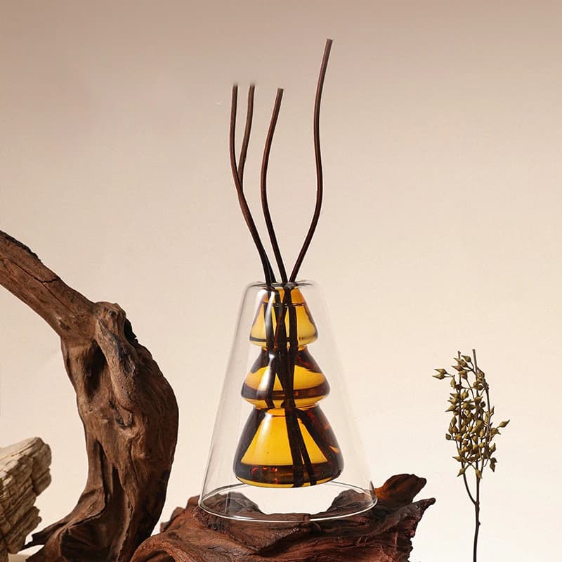 1pc Bottiglia per diffusore di aromaterapia a doppio strato Bottiglie di olio essenziale in vetro trasparente con bastoncini in rattan ondulato Olio per diffusore di canna da 120ml