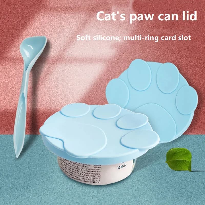 Cucchiaio per dolcetti per gatti Coperchio in scatola per cani in silicone portatile Coperchio per sigillare alimenti 2 in 1 Coperchio per alimenti per animali domestici Coperchi per conservazione fresca Ciotola