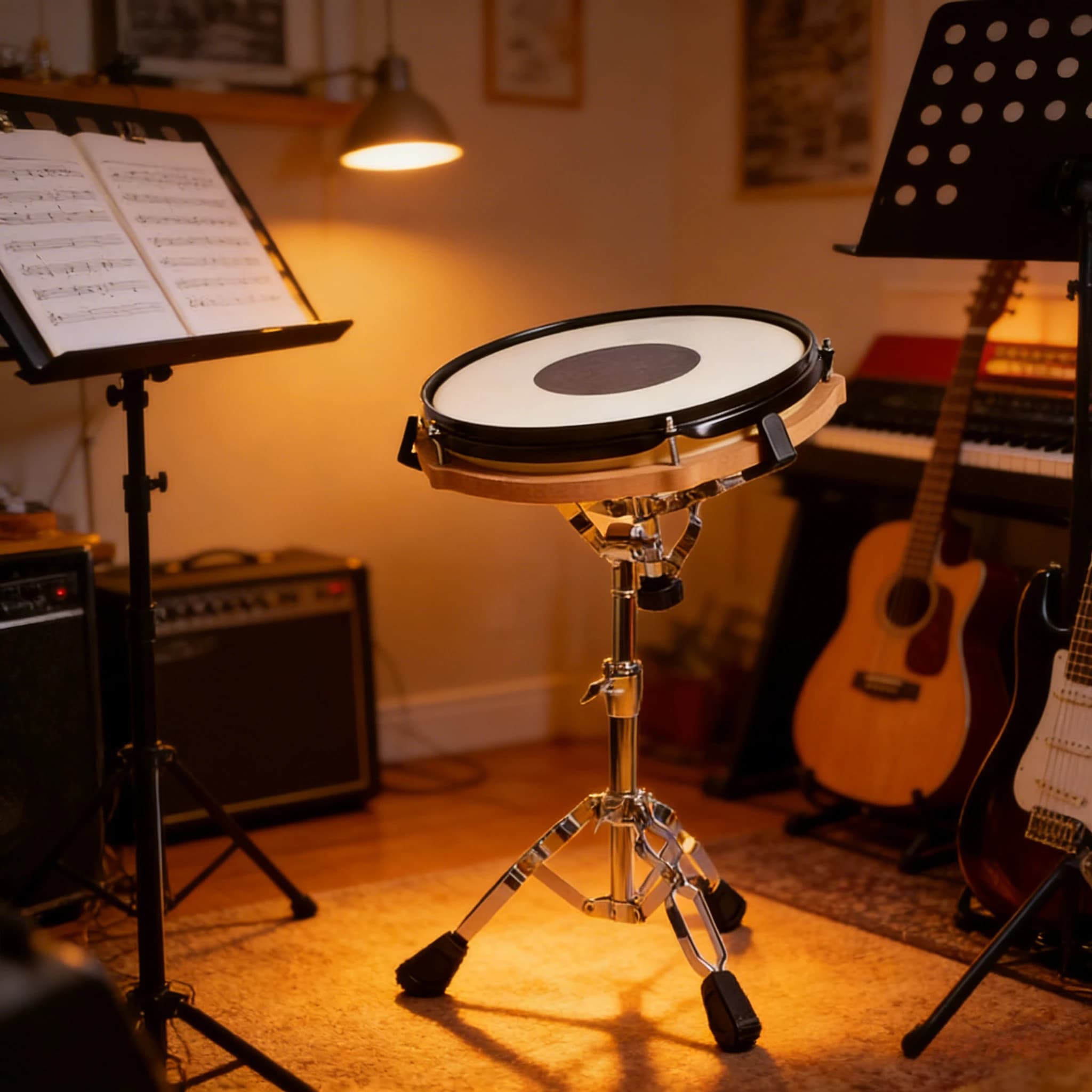 Kit di Pratica per Batteria Portatile da 12 Pollici, Silenzioso e Adatto ai Principianti, con Supporto Robusto e Pelle Silenziosa, Ideale per l'Allenamento Quotidiano a Casa