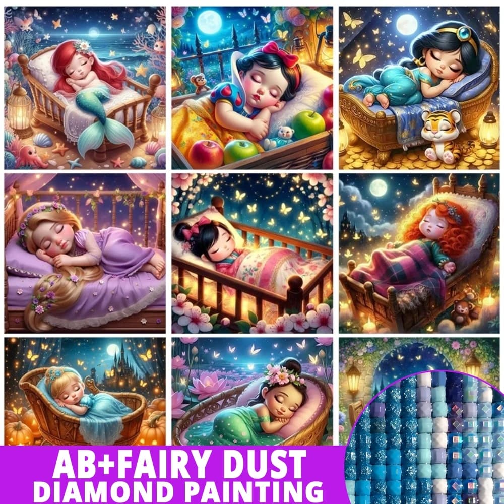 Fairy Dust Diamond Painting AB 5D Disney Baby Princess Kits Cartoon Full Drill Bella Mermaid Ariel DIY Mosaic Handicraft Decor