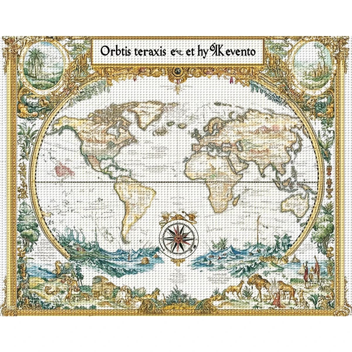 1PC 30X40cm/11.8X15.7inch, Map, 11CT/14CT Printed Cross Stitch DIY Kit, Adult Beginner's Relaxed Cross Stitch Embroidery Kit