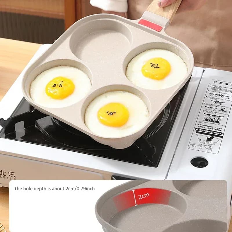 Anti-adhesive pan with Four-Fore Cover, Maifan Stone Breakfast Box, Anti-adhesive Padella for Eggs, Kitchen Tools for Cooking Eggs