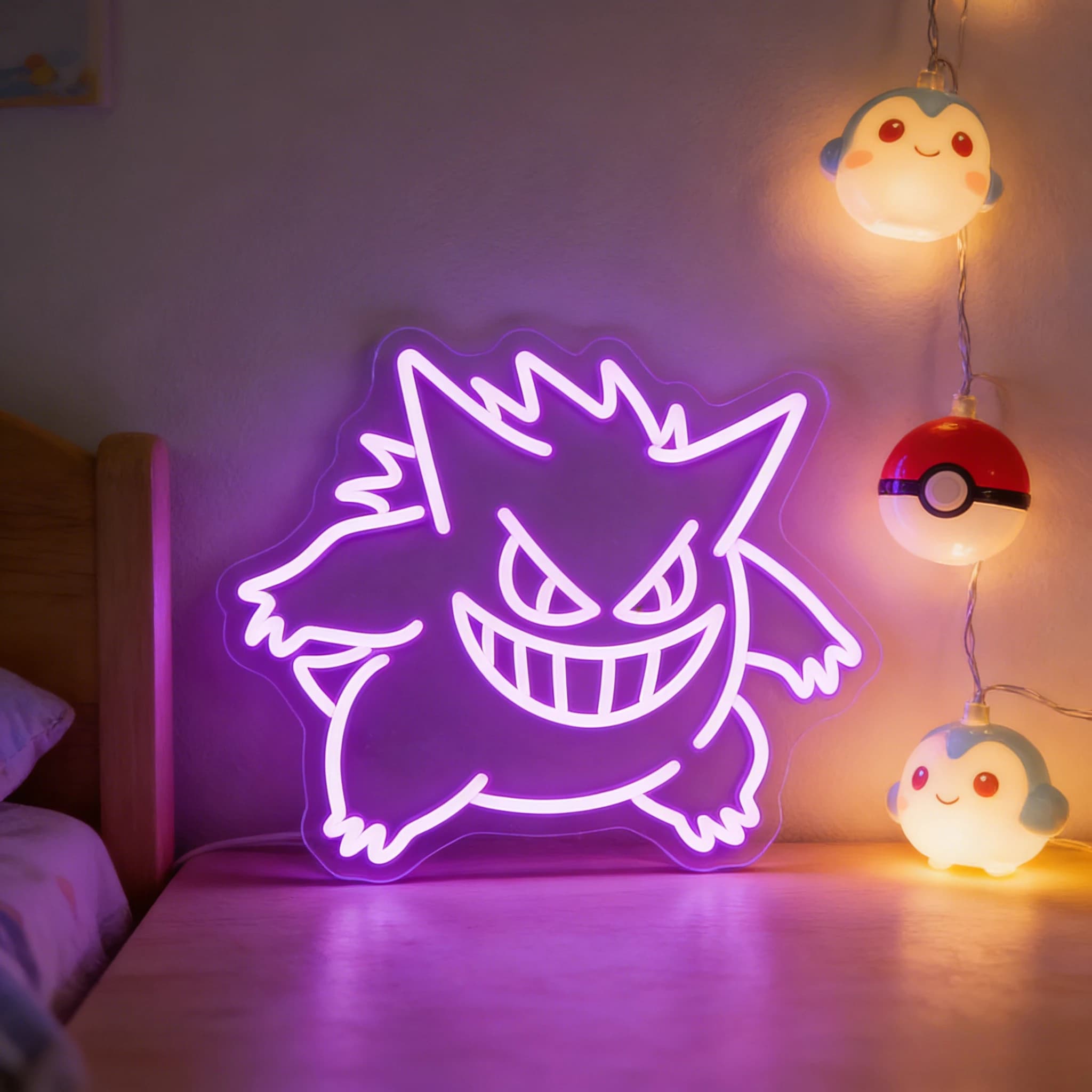 Pokemon Gengar Neon Sign Boys Room Wall Decor USB Dimmable Wall Art LED Night Light for Bedroom Men Cave Game Room Dorm Decor