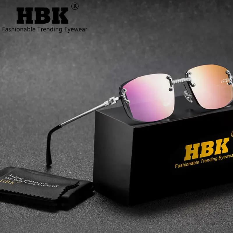 Occhiali da Sole Senza Montatura HBK, Lussuosi Occhiali da Sole da Uomo per Feste, Montatura in Metallo, Lenti a Specchio Sfumate, Accessorio per Spiaggia e Regalo