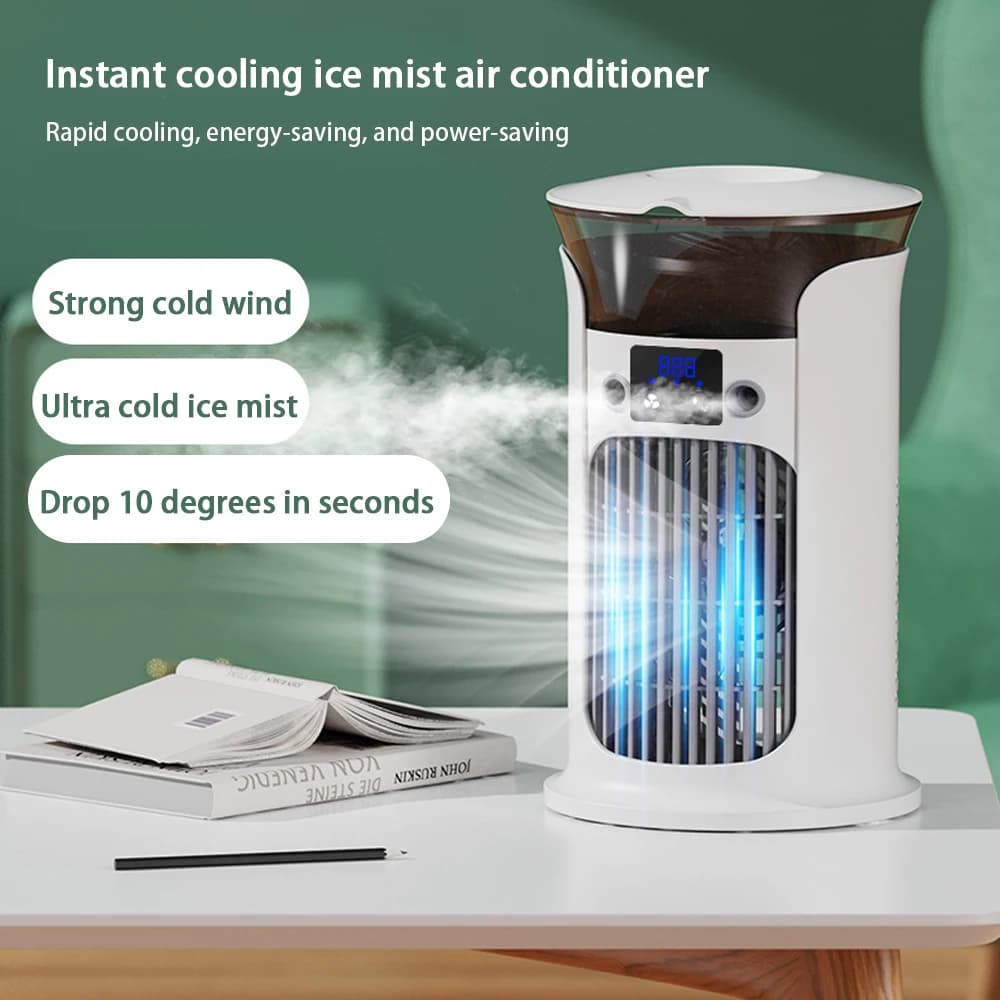 Ventilatore portatile silenzioso ricaricabile con umidificatore, condizionatore d'aria da tavolo, ventola di raffreddamento ad acqua/ghiaccio per ufficio/casa