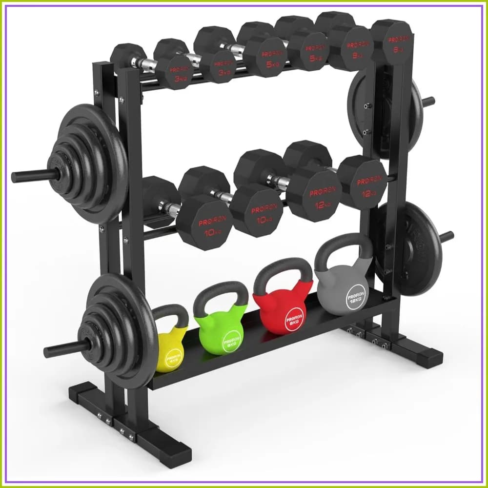 All In One Dumbbell Rack, 1200LB Capacity Heavy-Duty Weight Stand for Home Gym, Fits Dumbbells, Kettlebells, Plates