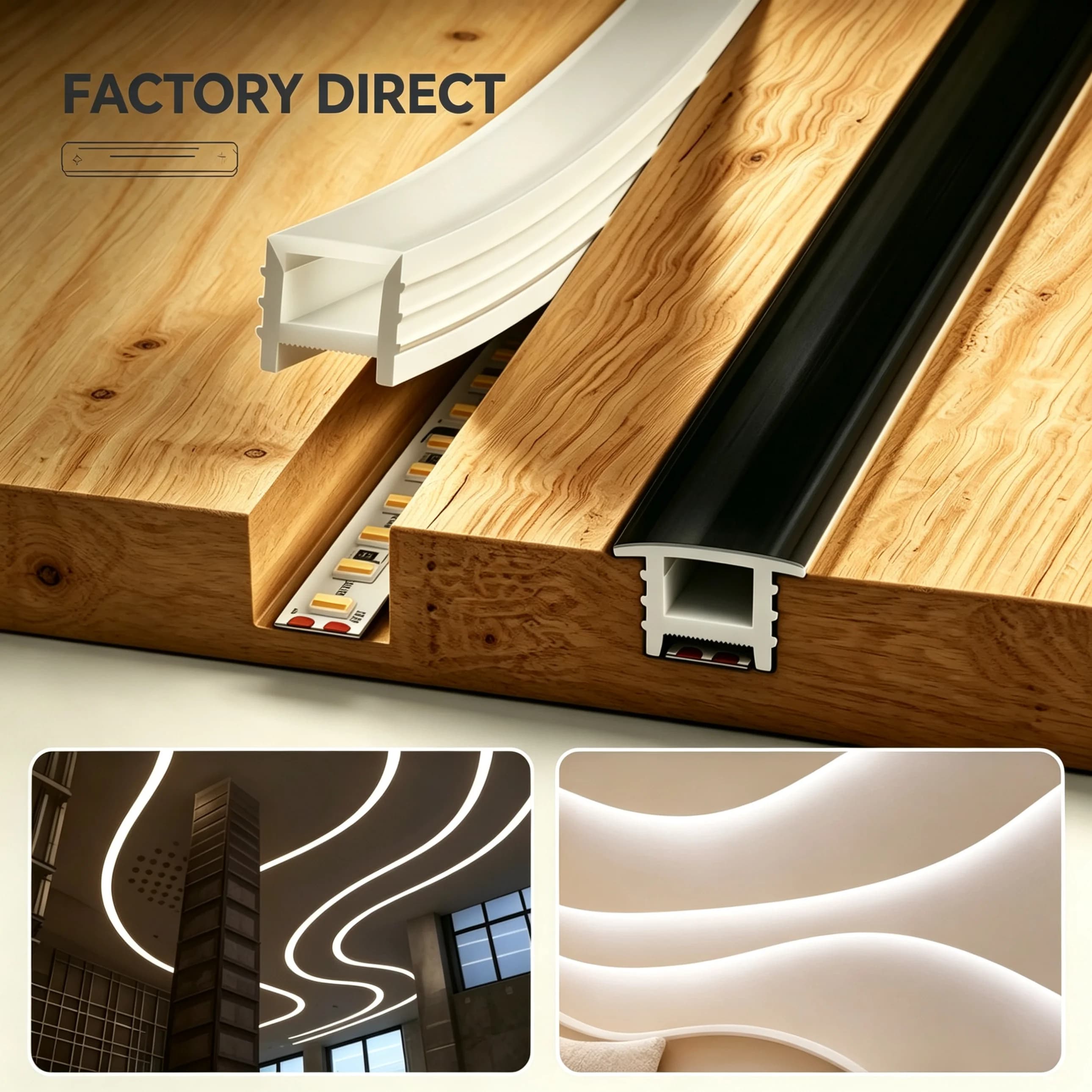 Profilo Diffusore LED in Silicone, Canale Incassato Pieghevole Impermeabile Nero/Bianco per Illuminazione Lineare LED, Design con Bordo/Senza Bordo