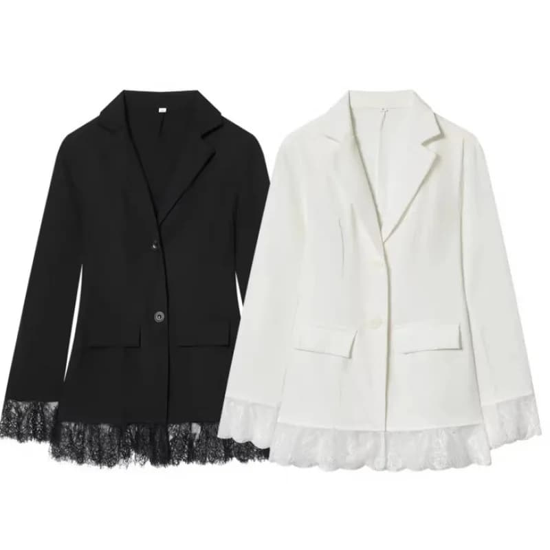 Fashionable Women's Slim Fit Lace Patchwork Suit Jacket Waist Cinched Cross-Border Long Sleeve Short Length Color