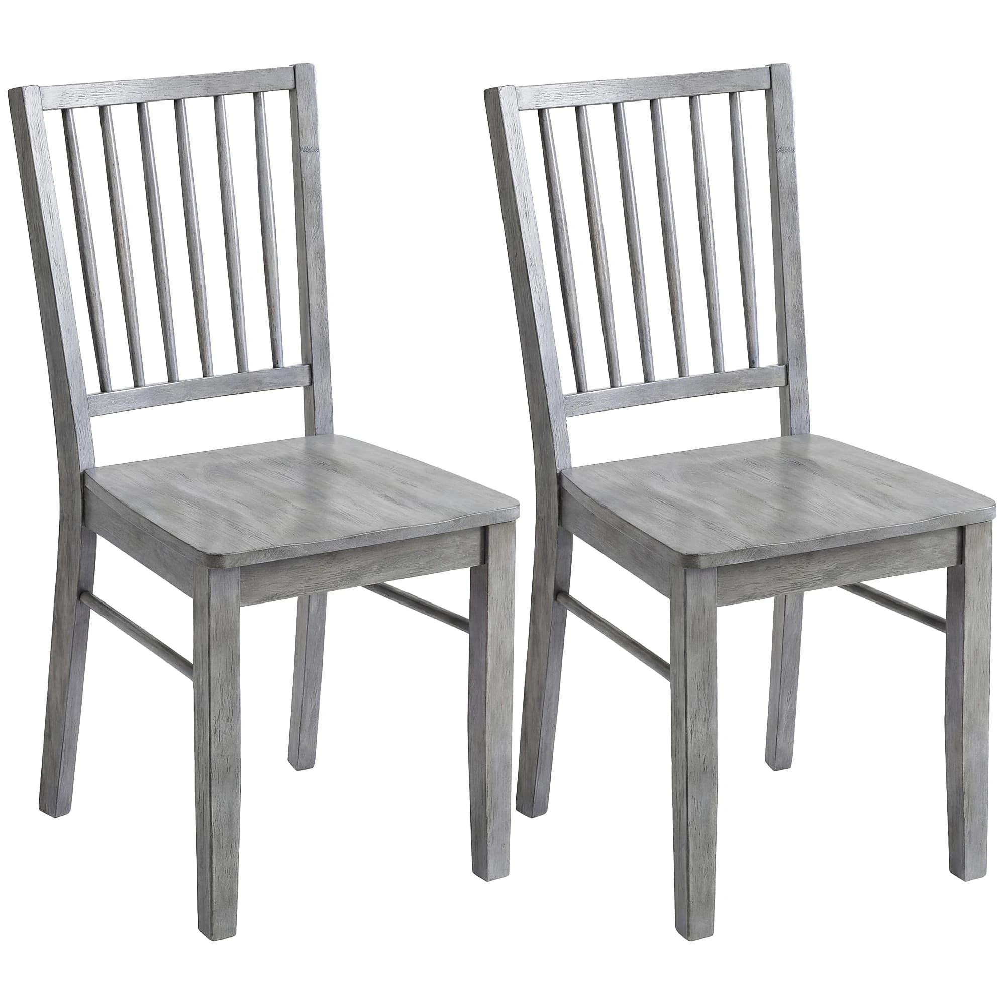 Homcom Farmhouse Dining Chairs Set of 2, Ergonomic Solid Wood Armless Kitchen Chairs with Rubberwood Legs for Dining Room, Kitchen, Rustic Gray