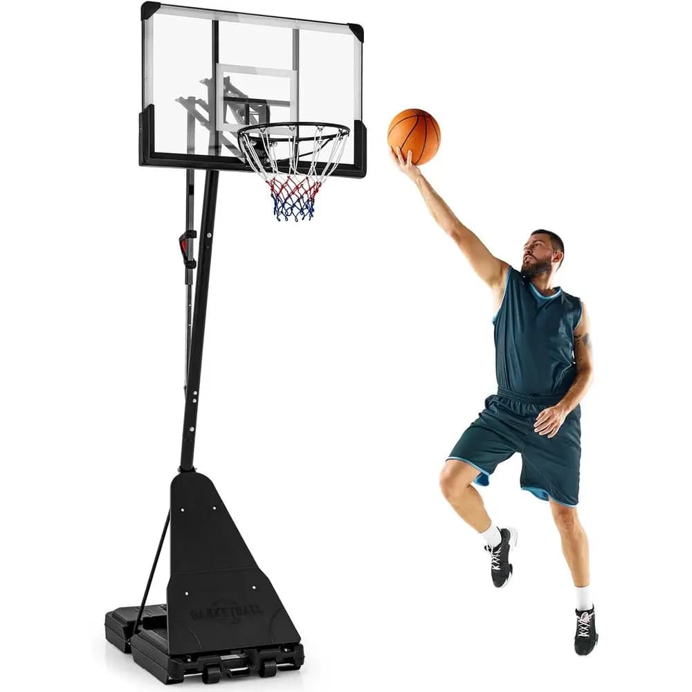 Adjustable Basket Box in Height: 4.9-10ft, Table 44 Inches, Rebound Plate, Wheels, Suitable for Children and Adults, Portable