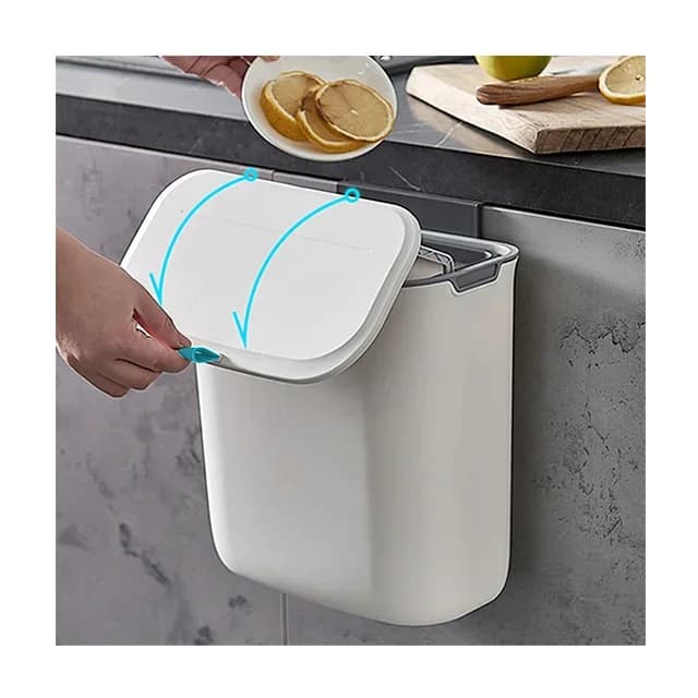 Bidone della spazzatura del bagno da 7/9 litri Bidone della spazzatura a parete Bidone della spazzatura per rifiuti alimentari Bidone della spazzatura sospeso in plastica da cucina con coperchio
