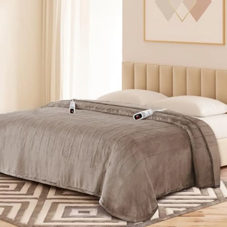 Coperta Elettrica King Size con Doppio Controllo - 100x90, Morbida Coperta Riscaldante in Flanella a Doppio Lato, 9 Livelli di Calore e Timer di 10 Ore