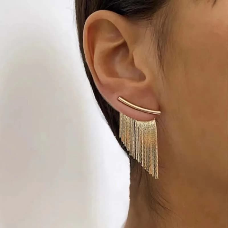Orecchini pendenti lunghi con nappe color oro, eleganti e alla moda, per donna, ideali per matrimoni, uso quotidiano, gioielli regalo.