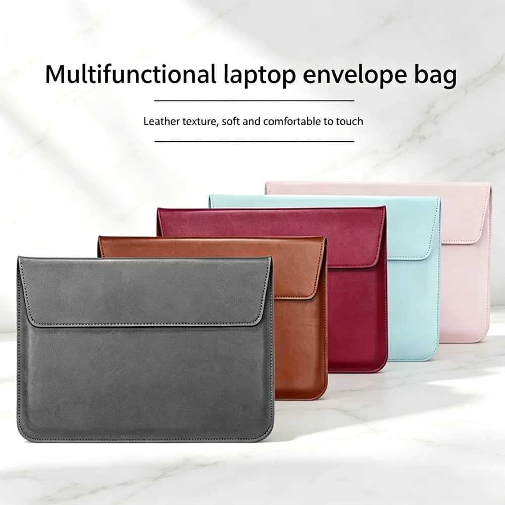 Borsa per laptop orizzontale marrone da 11,6 13,3 15,4 pollici, custodia sottile in pelle per laptop, compatibile con MacBook, Lenovo, Samsung, ASUS.