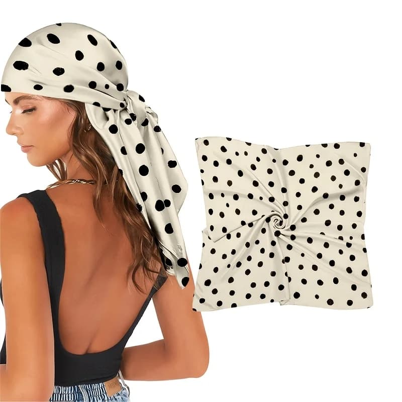 Large 35-inch & Black Polka Scarf/Shawl/Handkerchief - Lightweight Suitable for Daily Wear, Music Festivals, Photography, Parties - - Versatile Wrap for &, Easy Neck Accessory