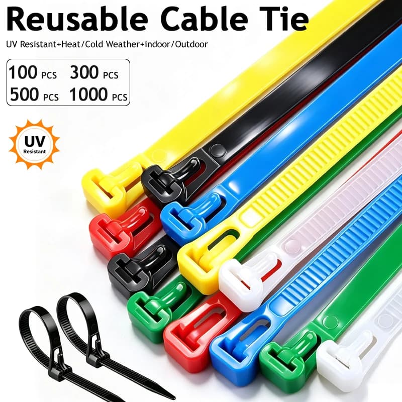 UV Resistant Cable Ties Reusable Removable Recyclable Mixed Colours Black Nylon Ties Cable Lock Loop Cable Ties 100/300/1000PCS